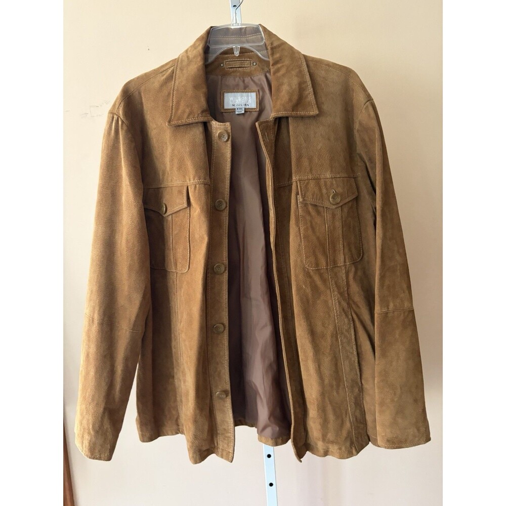 Wilsons Leather Jacket Men XXL Tan Suede Button Western 70’s Rock Retro Pockets - Picture 3 of 16